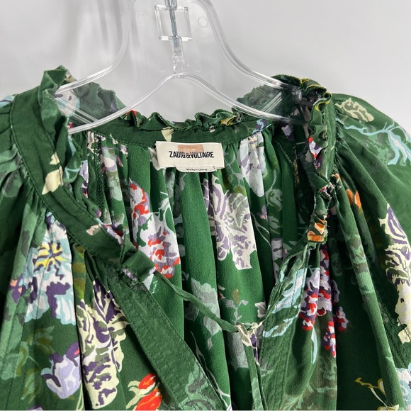 Zadig & Voltaire Theresa Green Floral Printed Silk Blouse Womens Size Small - Picture 4 of 16